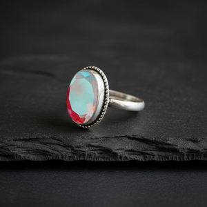 Bague tendance en argent sterling 925 plaqué or 18 carats avec pierre précieuse Quartz Aura d'ange 10x14mm ovale pour les mariages, les fêtes, les anniversaires, les cadeaux - Product Image 3