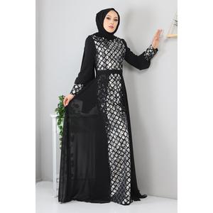 Vestido de Noche de Chifón Satinado Plateado - MSW9819, Vestido de Gala con Detalles en Crochet, Silueta de Cola de Pez, Corte en A, Largo Maxi, con Flores Disponibles, Talla XL - Product Image 4