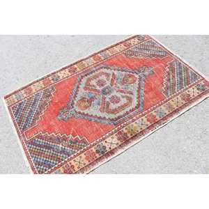 Alfombra Vintage de 3.6x5.6 pies, Alfombra Persa Turca de Lana Roja y Azul - Product Image 2