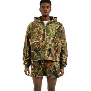 Service OEM Ensembles de sweats à capuche et shorts pour hommes, coupe oversize décontractée, imprimé camouflage, avec fermeture éclair, style boxy - Product Image 1