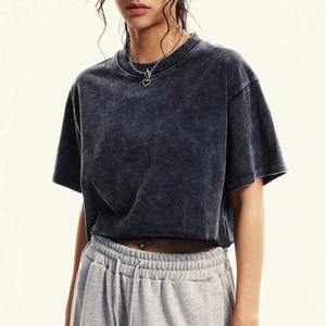 T-shirt à épaules tombantes, coupe classique, fabriqué sur mesure, poids lourd, délavé à l'acide, streetwear, 100% coton, boutons diamants - Product Image 1