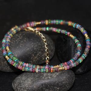 Ethiopian Fire <b>Opal</b> <b>Necklace</b> for Women October Birthstone Rondelle Shaped Natural Gemstone Rare October Gift for Her - Product Image 3