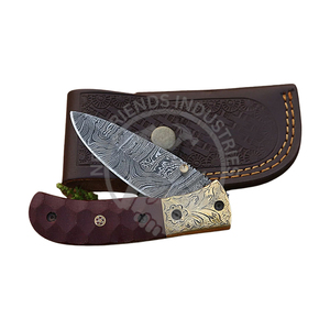 ที่ล็อกเหล็กดามัสกัสทำด้วยมือมีดแบบพับได้ทำจากไม้สลักด้วยทองเหลืองหมอนข้างสู้รบเกรดอุตสาหกรรมแบบทำมือ - Product Image 5