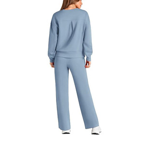 Femmes hiver Streetwear survêtement deux pièces couleur unie sweat à capuche pantalon ensemble taille élastique pantalon court de haute qualité - Product Image 2