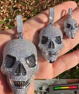 MOISSANITE Solid 925 Sterling Silver 3D Skull Fine Jewelry <b>Pendants</b> & Charms 3 Sizes Available Small <b>Large</b> Passes Diamond Tester - Product Image 5