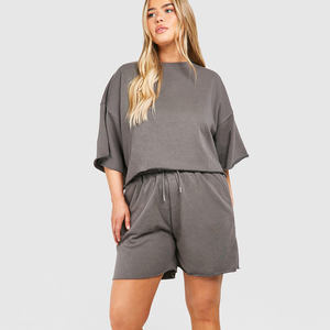 Conjunto de sudadera corta de manga corta y chándal corto de 2 piezas de carbón de alta calidad para mujer, conjunto de pantalones cortos de 2 piezas para mujer - Product Image 1