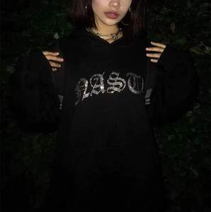 100% ropa de calle de algodón Sudadera con capucha de diamantes de imitación letra negro pesado Sudadera con capucha servicios OEM buena calidad nueva forma sudaderas con capucha Unisex - Product Image 5