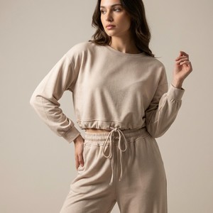 Set Felpa e Pantaloni Crop Top Lurex con Coulisse Tinta Unita Casual Lunghezza alla Caviglia Primavera/Estate 95% Viscosa Taglia Unica 36-42 - Product Image 3