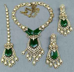 Trendy Fashionable Mehandi CZ Mossinaite kundan Necklace sku AN 299 BG/D-4 - Product Image 2