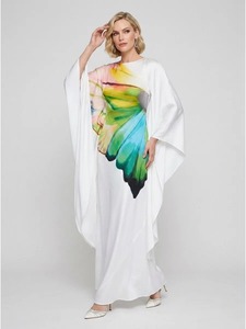 Vestido de Noche Largo para Mujer, Estampado de Mariposas Pintado a Mano, Satén, Manga Larga, Cuello Alto, Antiarrugas, Corte en A - Product Image 2