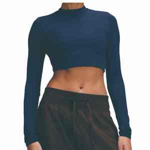 Women's Lightweight Breathable Anti-Bacterial <b>Yoga</b> Crop Top Quick Dry Skinny Fit Spandex/Nylon Round-Neck Design - Product Image 1