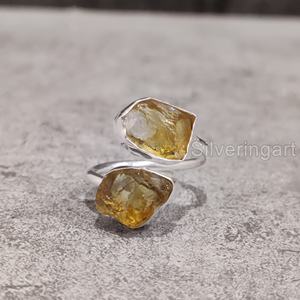 Bijoux en pierre brute Bague pour femme Citrine naturelle Pierre précieuse brute Novembre Pierre de naissance Double pierre Bijoux Bague en argent sterling 925 - Product Image 3
