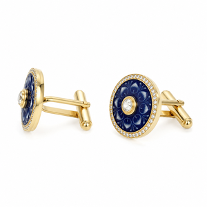 Gold Plated Handmade Emerald Cut Green Stone <b>Black</b> Enamel Halo Cufflinks From Rajasthan for <b>Men</b> - Product Image 1