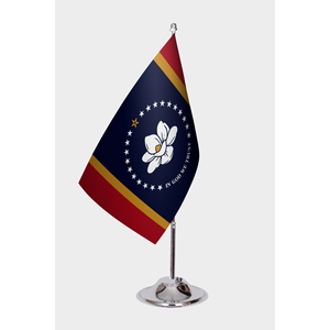 Drapeau de bureau de l'État du Mississippi avec impression numérique en coton, polyester et soie, doté d'un mât en aluminium - Product Image 1