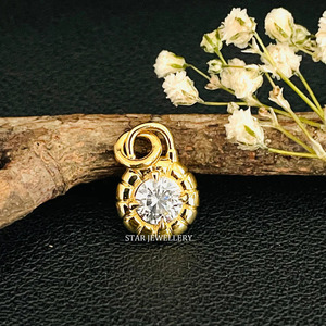 14K Solid Gold CVD Lab Grown Diamond Solitaire Gold Lock Pendant Fine Jewelry. - Product Image 3