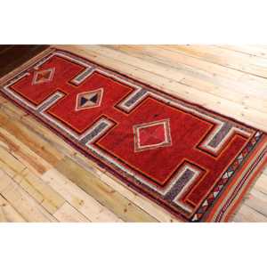 Turkish Vintage <b>Runner</b> Rug 3.3x9.8 ft, <b>Red</b> Gray Moroccan Wool Rug - Product Image 4