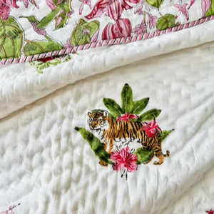 Rajasthani Handmade Sherni Hand Block Print Reversible <b>Quilt</b> 200 GSM Cotton Filling Hand Stitched 90 X108" Luxury <b>Bedding</b> <b>Quilts</b> - Product Image 1