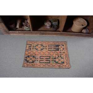 Alfombra Pequeña Vintage de 1.6x2.4 pies (49x72 cm), Alfombra Oriental Turca Marrón - Product Image 4