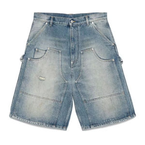 Custom Baggy Fit Short Mens Doble Rodilla Carpintero Estilo Algodón Moda Street Wear Hip Hop Casual Wash Denim Jean Shorts Tendencia - Product Image 1