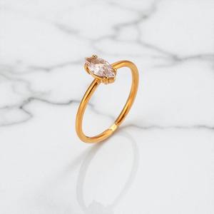 แหวนพลอยควอตซ์ใสรูปเพชร3X5มม. สีทอง-แหวนแบบปรับได้-แหวนเงิน925ทำมือ - Product Image 1