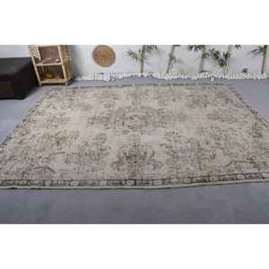 Alfombra de lana Vintage Diseño de retales beige y negro Rectángulo hecho a mano de 7x9,7 pies para entrada Sala de estar o dormitorio - Product Image 3