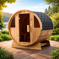 Sauna de barril para exteriores Royal Saunas BTR150S, moderna, para 2-4 personas, de madera de cedro maciza, con techo de tejas y puerta de vidrio, ecológica.