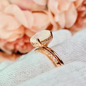 Grandiose <b>Silver</b> Women's Rainbow Moonstone Engagement <b>Ring</b> Elegant Oval Cut Set Diamond Pearl Parties <b>Stacking</b> <b>Rings</b> Rose Gold - Product Image 4