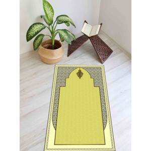 Tapis de prière islamique jaune : tapis de culte musulman imprimé en 3D, tapis fin non tissé - Product Image 4