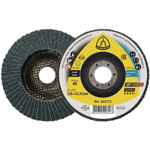 KLINGSPOR SMT 624 Supra 125 mm Disque à lamelles 60 grains 12 coniques INOX Zircone Corindon 12 convexes Lot de 10 - Product Image 3