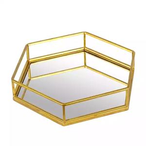 Wholesale Tabletop Perfume Vanity Home Decor Rectangle Jewelry Metallic Gold Metal Decorative Glass <b>Mirror</b> Serving <b>Tray</b> - Product Image 6