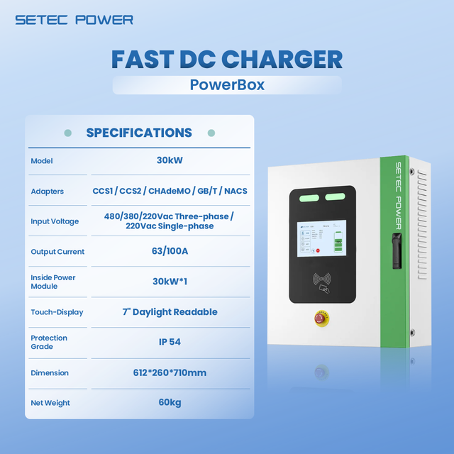 30kW Wall-Mounted Level 3 DC Fast EV Charger Home Single-Phase Electric Vehicle Charging Station
