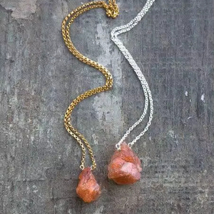 Chaîne à maillons vintage bohème en argent sterling plaqué or, pendentif brut pour fête, fiançailles, mariage, style bohème - Product Image 1