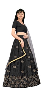Shoryam Fashion, Lehenga Choli pour filles, noir, longueur au sol |   Broderie en filet, séchage rapide, tenue de fête de mariage indienne, traditionnelle - Product Image 5