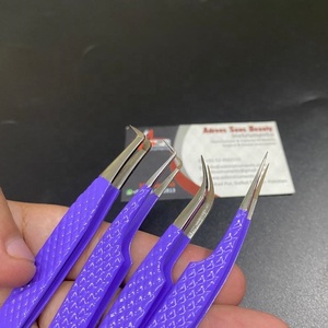 Pinzas Profesionales para Extensión de Pestañas de Acero Inoxidable con Recubrimiento de Fibra Puntiaguda, Color Morado, Marca Privada Personalizada, Estilo Japonés 45 - Product Image 2