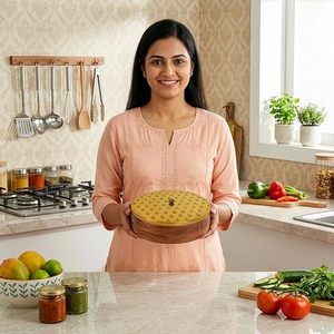 Boîte à chapati en bois de qualité supérieure avec couvercle hermétique pour garder les rotis chauds, doux et frais pour les repas, boîte à roti en bois artisanale pour le stockage - Product Image 1