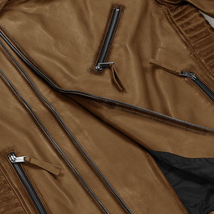 Chaqueta de cuero marrón Cafe Racer desgastada genuina piel de cordero genuina estilo motorista para hombre chaqueta de cuero de motocicleta Vintage para hombres - Product Image 3