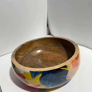 Grand bol de service en bois finition noyer, bol de service en bois, bol de service pour salade ou fruits, bol en bois chinois en vente - Product Image 1