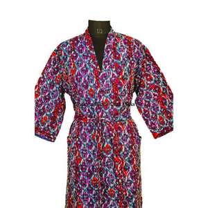 Handmade <b>Womens</b> Kantha Jacket Floral Print Japanese Kimono Bohemian Long <b>Coat</b> Multi-Colored Casual Beach Wear <b>For</b> All Seasons - Product Image 3