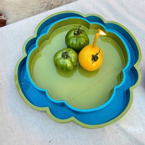 Bandeja para servir con borde curvo, varios colores, laca ondulada hecha a mano, bandeja decorativa minimalista de Vietnam - Product Image 6