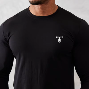Camiseta personalizada de manga larga con cuello redondo, ligera, transpirable, ajustada, suave y seca, para entrenamiento físico, gimnasio - Product Image 1