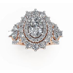 Anillo de Diamante Cultivado en Laboratorio con Halo Ovalado Real de Cleopatra en Oro Amarillo, Rosa y Blanco de 9k, 14k y 18k, Joyería Elegante de Diseño para Mujer - Product Image 1