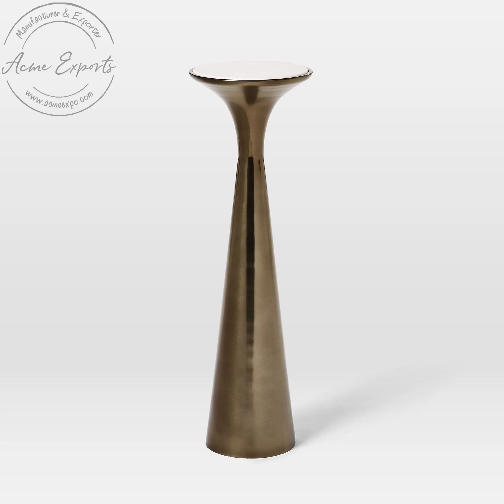 Manufacturer Handcrafted Gold Finished Stainless Steel Base Pedestal Drink Table with Marble Top Used for Home Bar Interior