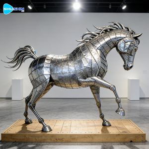 تمثال حصان واقف بحجم طبيعي من الفولاذ المقاوم للصدأ المصقول عالي الجودة مع تصميم الصليب للديكور الخارجي للحدائق والمنازل - Product Image 3