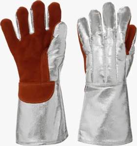Guantes de lucha contra incendios de cuero partido De Vaca aluminizado de alta temperatura Seguridad industrial Soldadores DE TRABAJO resistentes al calor Guantes largos - Product Image 1