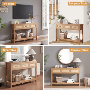 Table <span class=keywords><strong>console</strong></span> en bois avec 3 tiroirs, étagère de rangement bohème, table étroite pour canapé, 2 niveaux, salon, couloir, <span class=keywords><strong>entrée</strong></span> - Product Image 6