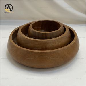 Bols de service à salade en bois Ensemble de bols de service à salade de fruits en bois naturel - Product Image 1