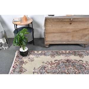 พรมตุรกีโบราณ3.8 x 6.8ft เบจสีเทางานเย็บปะทำด้วยมือผ้าขนสัตว์ลาเท็กซ์การออกแบบสำหรับข้างเตียงสี่เหลี่ยมผืนผ้าห้องโถงสไตล์วินเทจใหม่ - Product Image 5