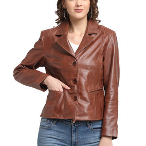 Chaqueta de cuero marrón para hombre, blazer de cuero entallado para invierno, chaqueta de cuero para hombre con cierre de dos botones, abrigo para hombre y mujer - Product Image 1