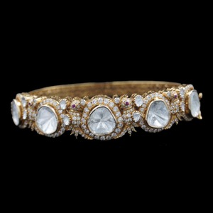 14K gold Crafted Diamond Polki Crystals Bangle Bracelet Kundan Style <b>Kada</b> Traditional Jewellery For Women Classic Product - Product Image 1
