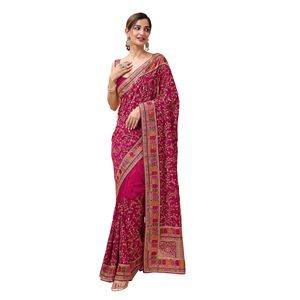 Trendmalls Vichitra - Sari de Seda Bordado Estilo Fiesta para Boda, Pieza de Blusa Sin Coser, Corte Regular, Todas las Temporadas (K1085-Rojo) Indio - Product Image 1
